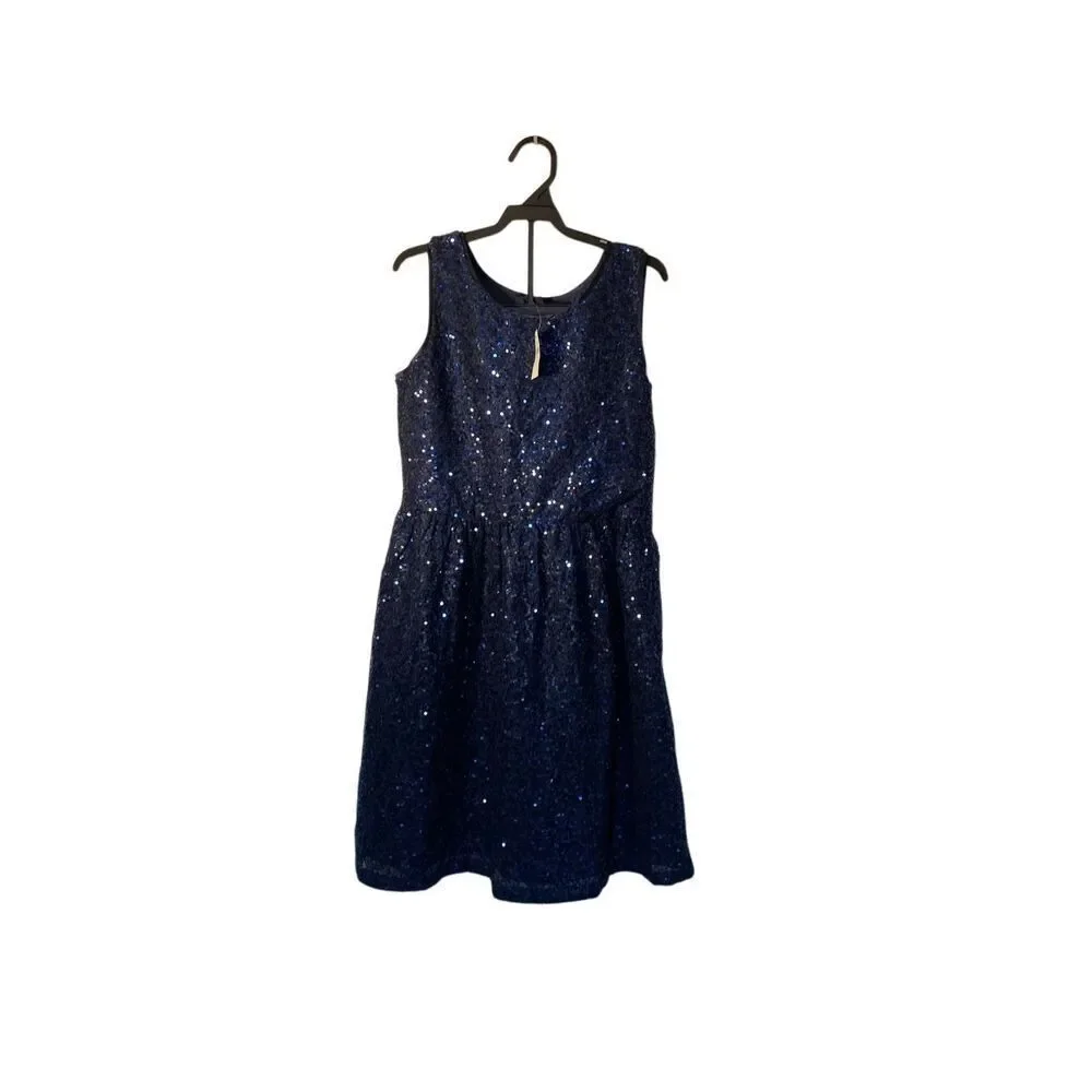 NWT gap girls, festive navy blue sequin A-line dress, 12